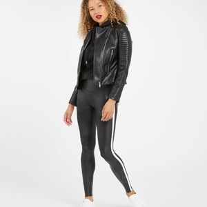 Spanx EUC Faux Leather Side Stripe Leggings Size M